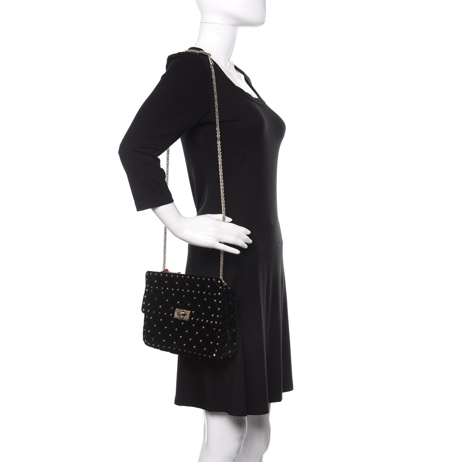 Valentino Garavani Velvet Medium Rockstud Spike Shoulder Bag Black 2 of 9