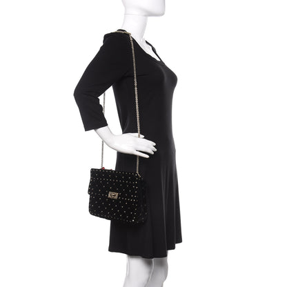 Valentino Garavani Velvet Medium Rockstud Spike Shoulder Bag Black 2 of 9