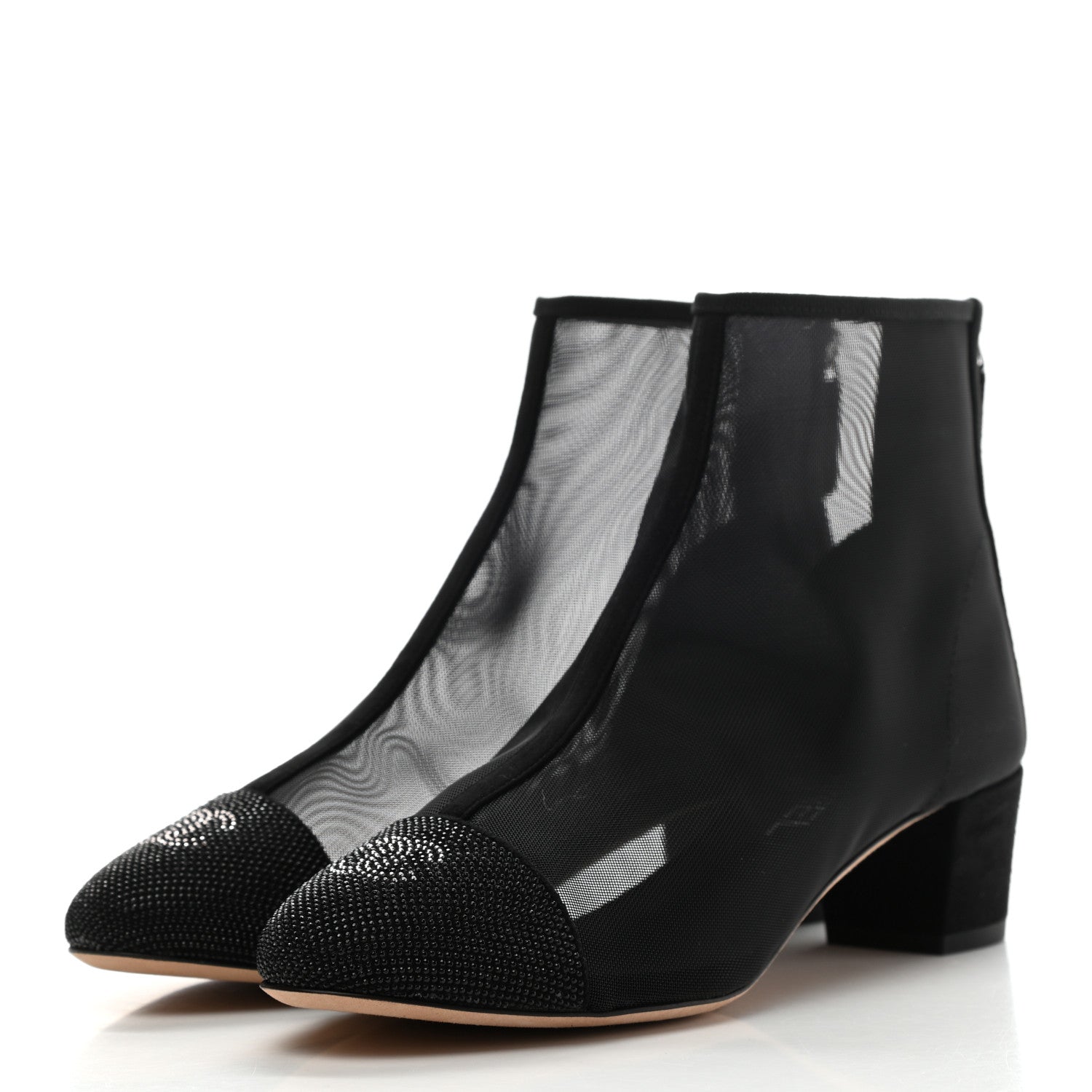 Chanel Mesh Suede Cap Toe Embellished Short Boots 38 Black 3 of 9