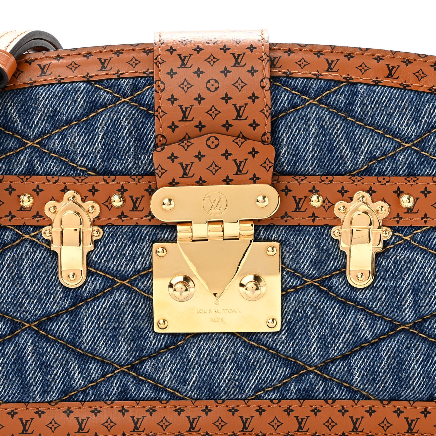 Denim Calfskin Malletage Trunk Clutch Light Blue