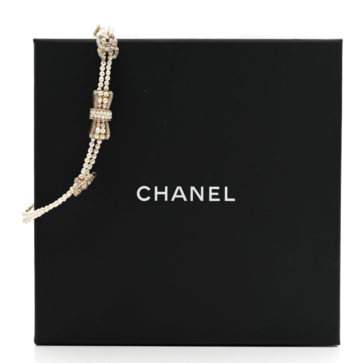 Pearl Crystal CC Bow Choker Necklace Gold