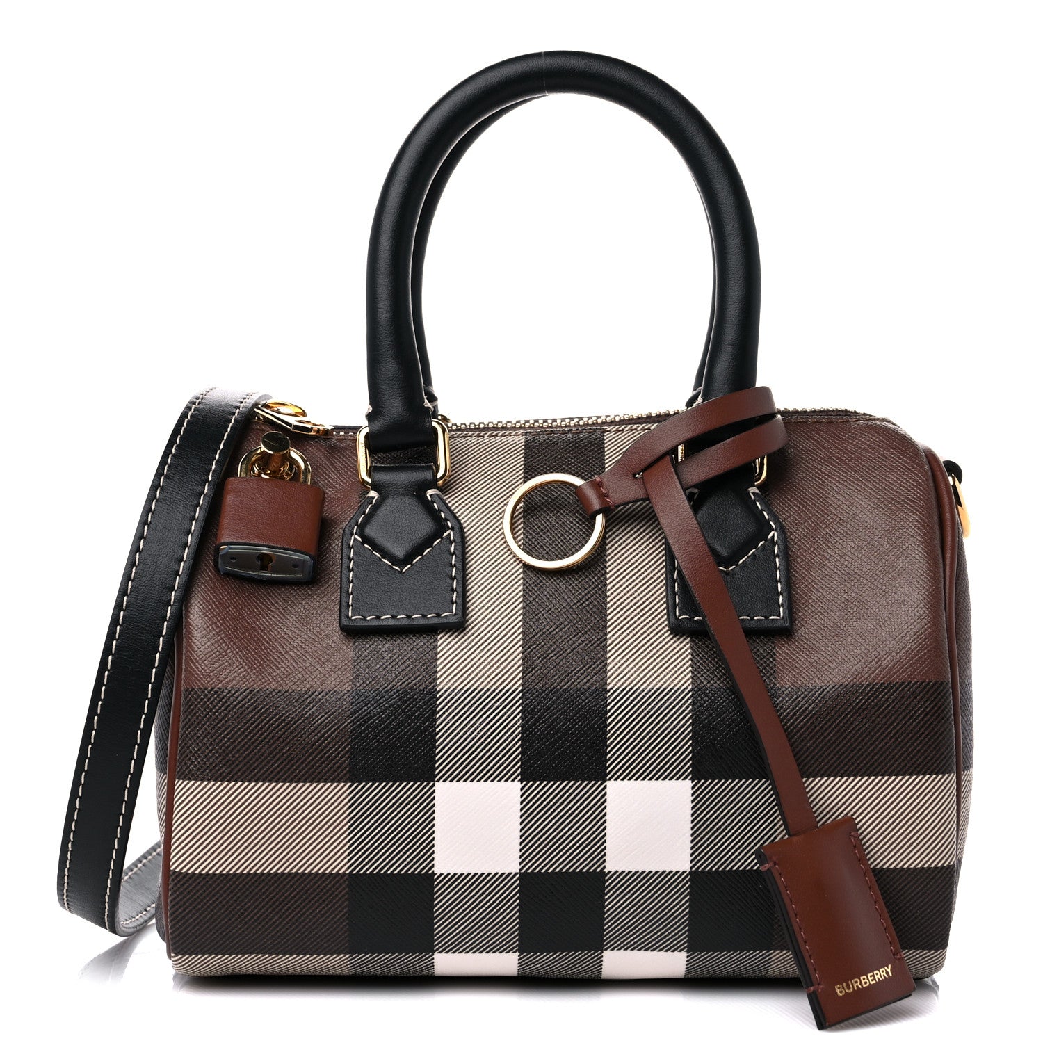 Burberry E-canvas Check Mini Bowling Bag Dark Birch Brown 1 of 10