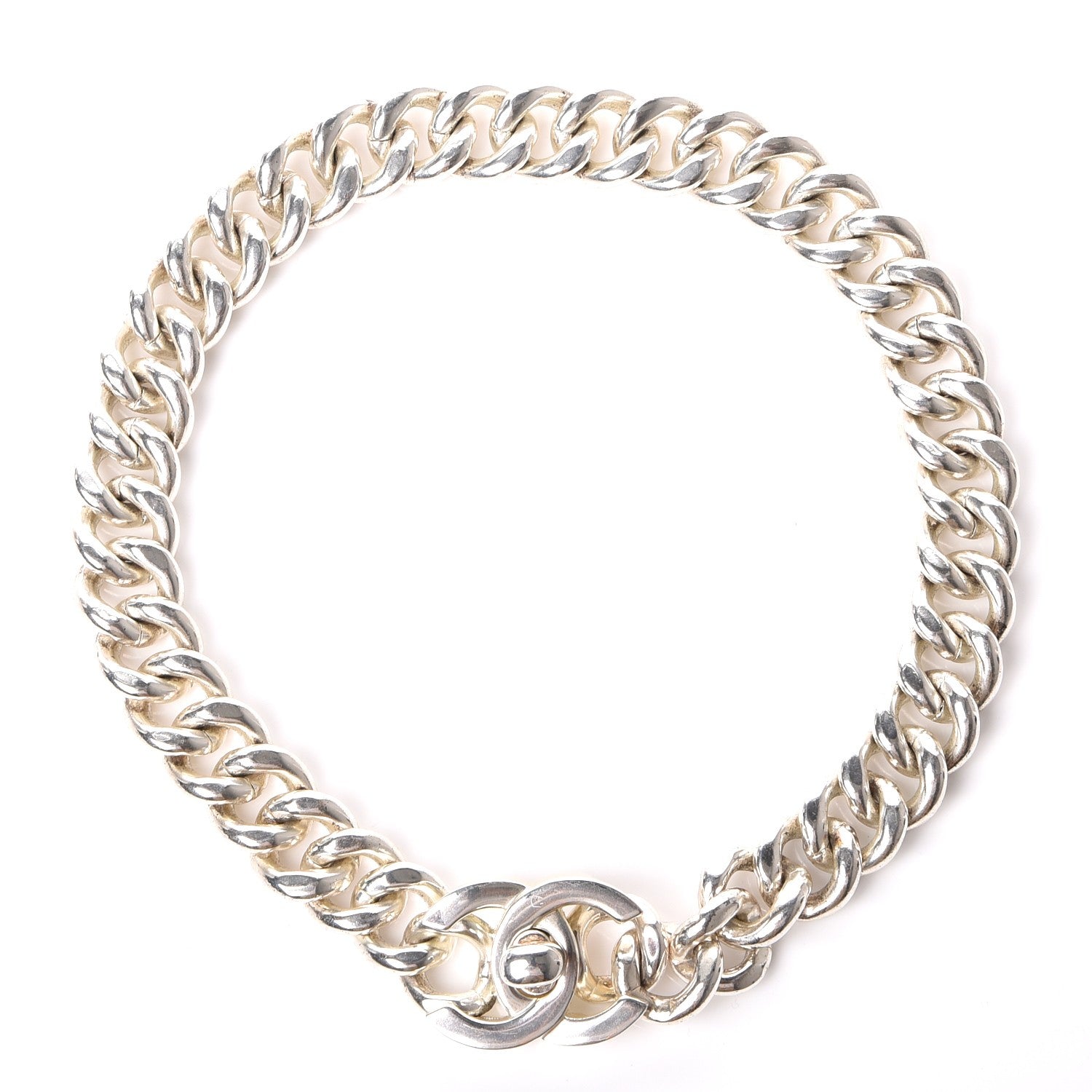 Chanel Chain Link CC Choker Necklace Silver 1 of 5