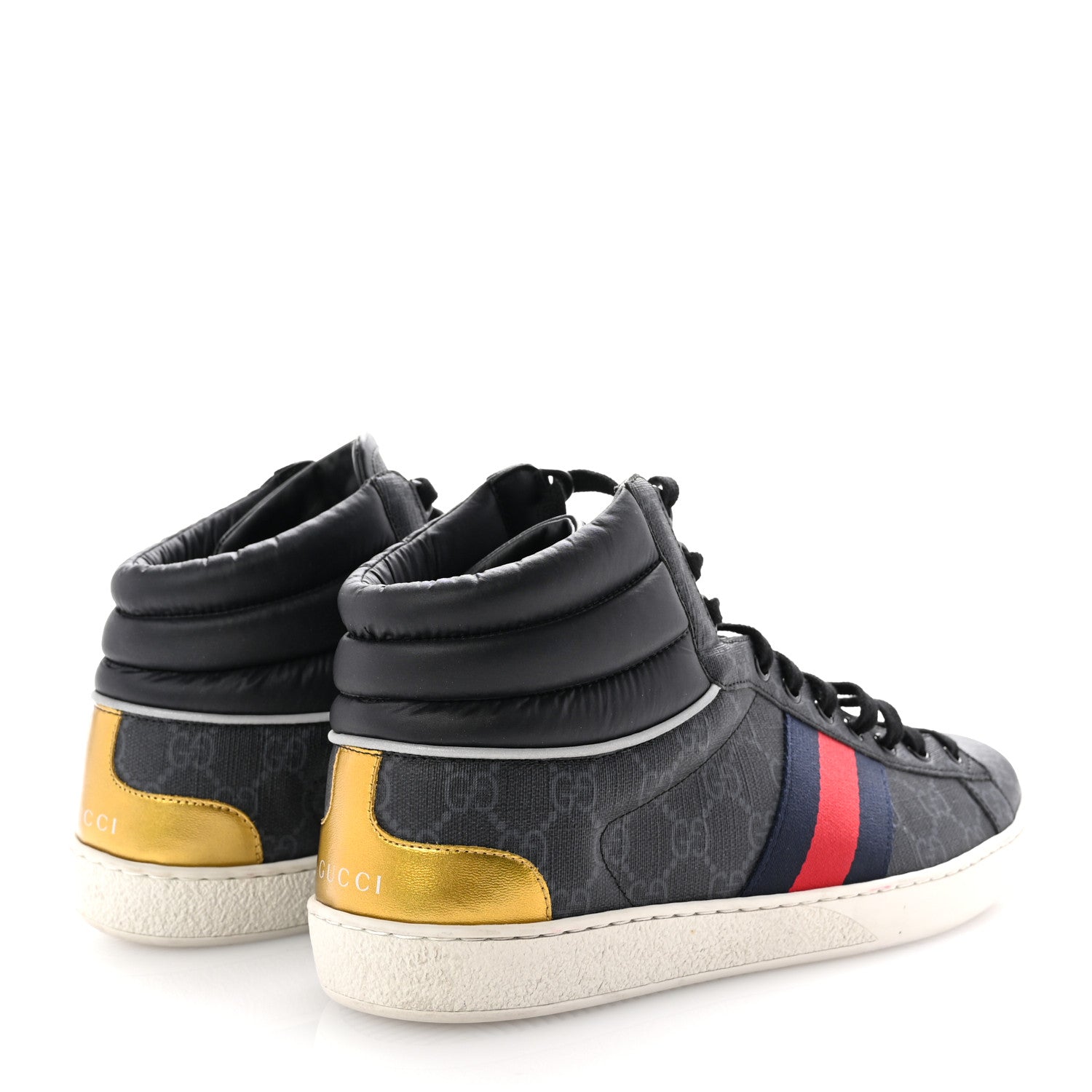Gucci Calfskin Nylon Web Monogram Mens Ace High Top Sneakers 10 Black 5 of 11