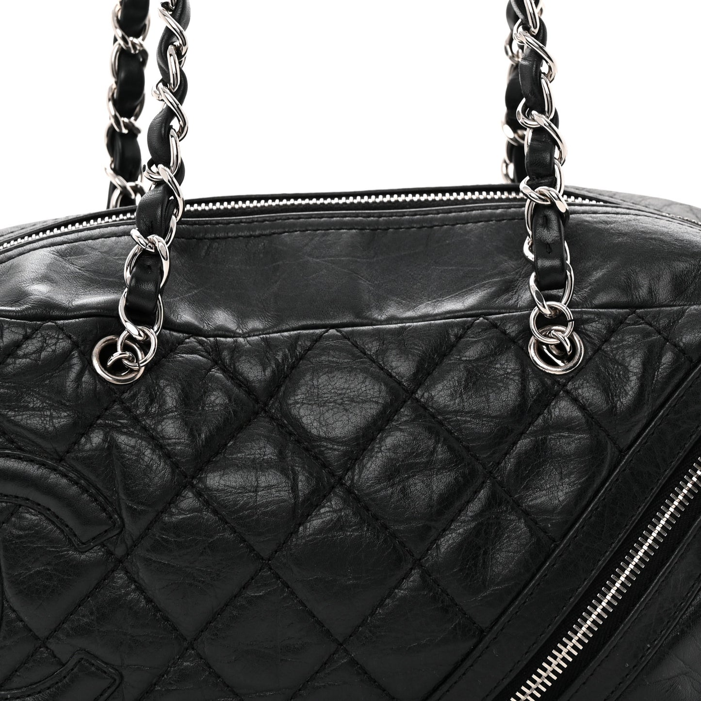 Aged Calfskin Quilted Cotton Club Bowler Black
