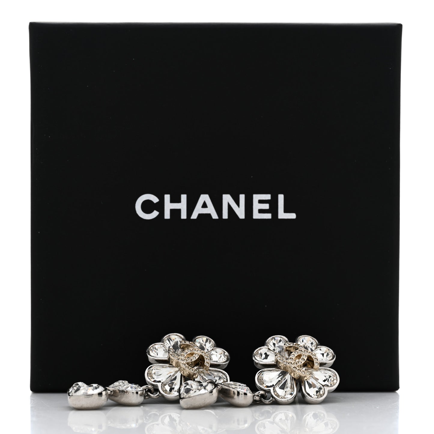 Crystal CC Clover Heart Drop Earrings Silver Gold