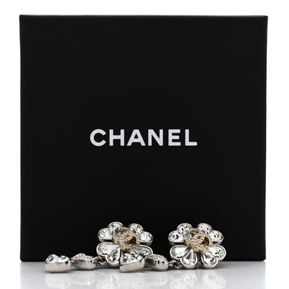 Chanel Crystal CC Clover Heart Drop Earrings Silver Gold 5 of 5