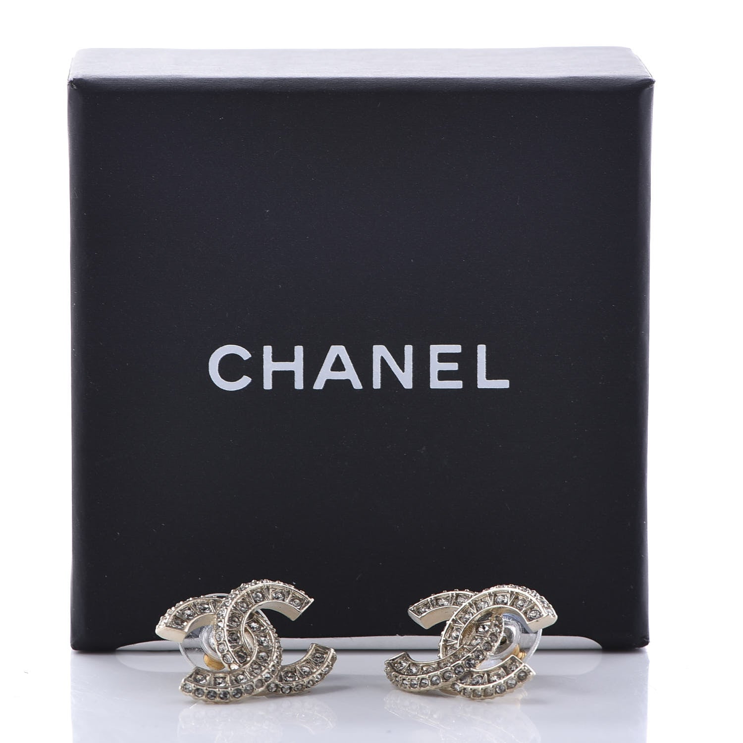 Chanel Crystal Timeless CC Earrings Light Gold 5 of 5