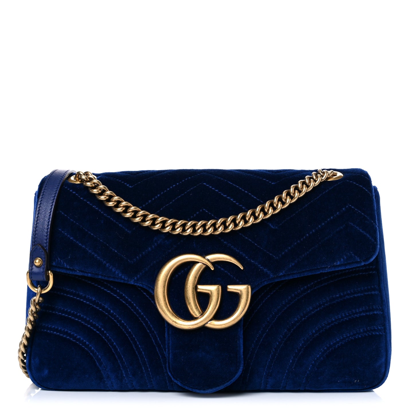 Velvet Matelasse Medium GG Marmont Shoulder Bag Cobalt Blue