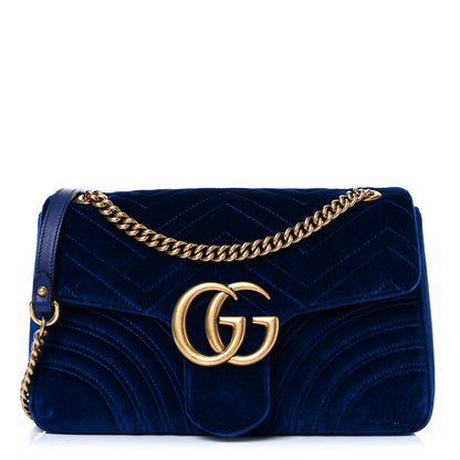 Gucci Velvet Matelasse Medium GG Marmont Shoulder Bag Cobalt Blue 1 of 20