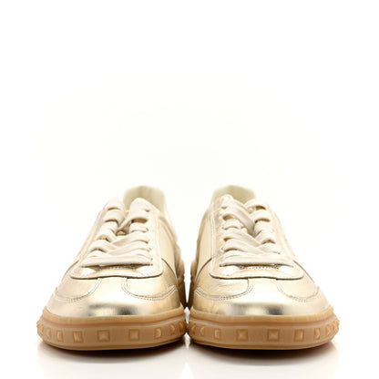 Valentino Garavani Laminated Calfskin Nappa Upvillage Sneakers 38 Platinum Ivory Amber 2 of 8