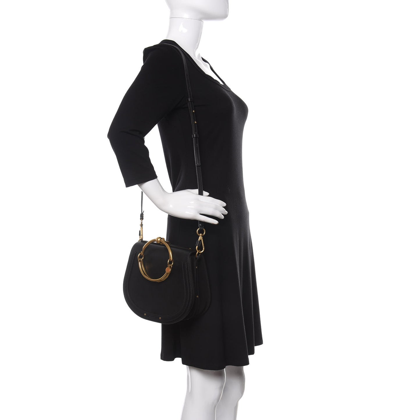 Calfskin Suede Medium Nile Bracelet Bag Black