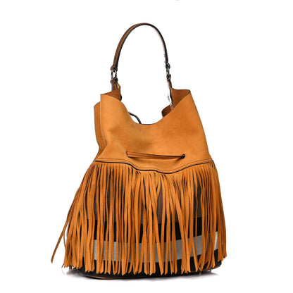 Burberry Suede Fringe Large Belgrove Bucket Bag Yellow 3 of 22