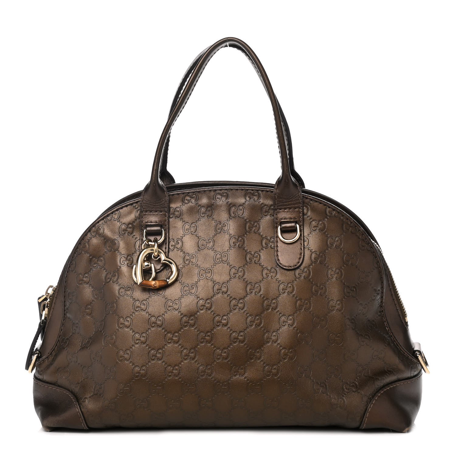 Gucci Metallic Guccissima Heart Bit Charm Dome Satchel Bronze 1 of 16