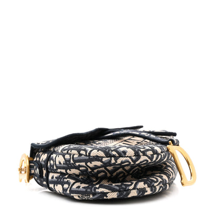 Christian Dior Oblique Embroidered Saddle Bag Blue 4 of 13