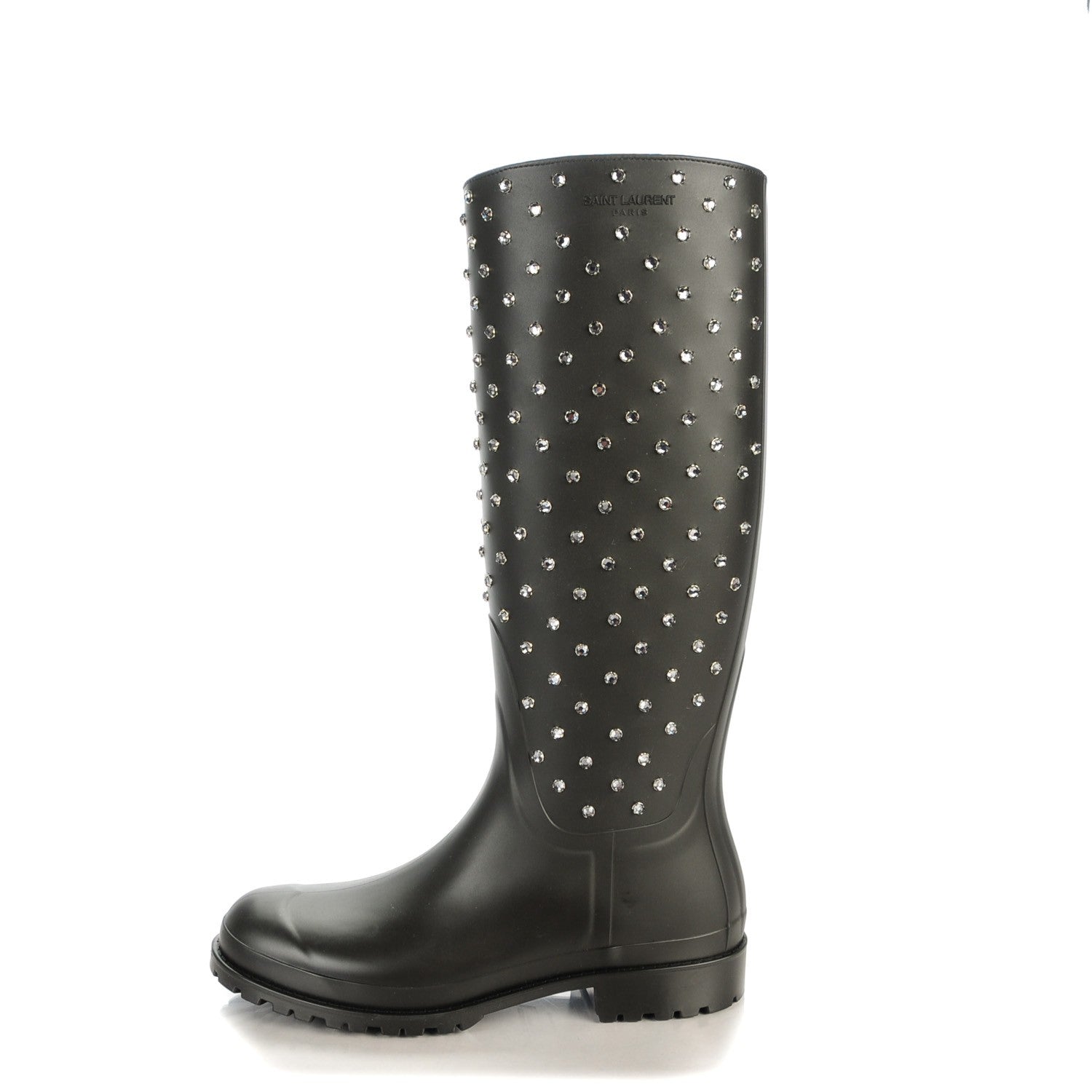 Saint Laurent Rubber Studded Festival Rain Boots 41 Black 1 of 7