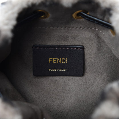 Fendi Shearling F is Macro FF 1974 Diagonal Mini Mon Tresor Bucket Bag Dove Black 8 of 11