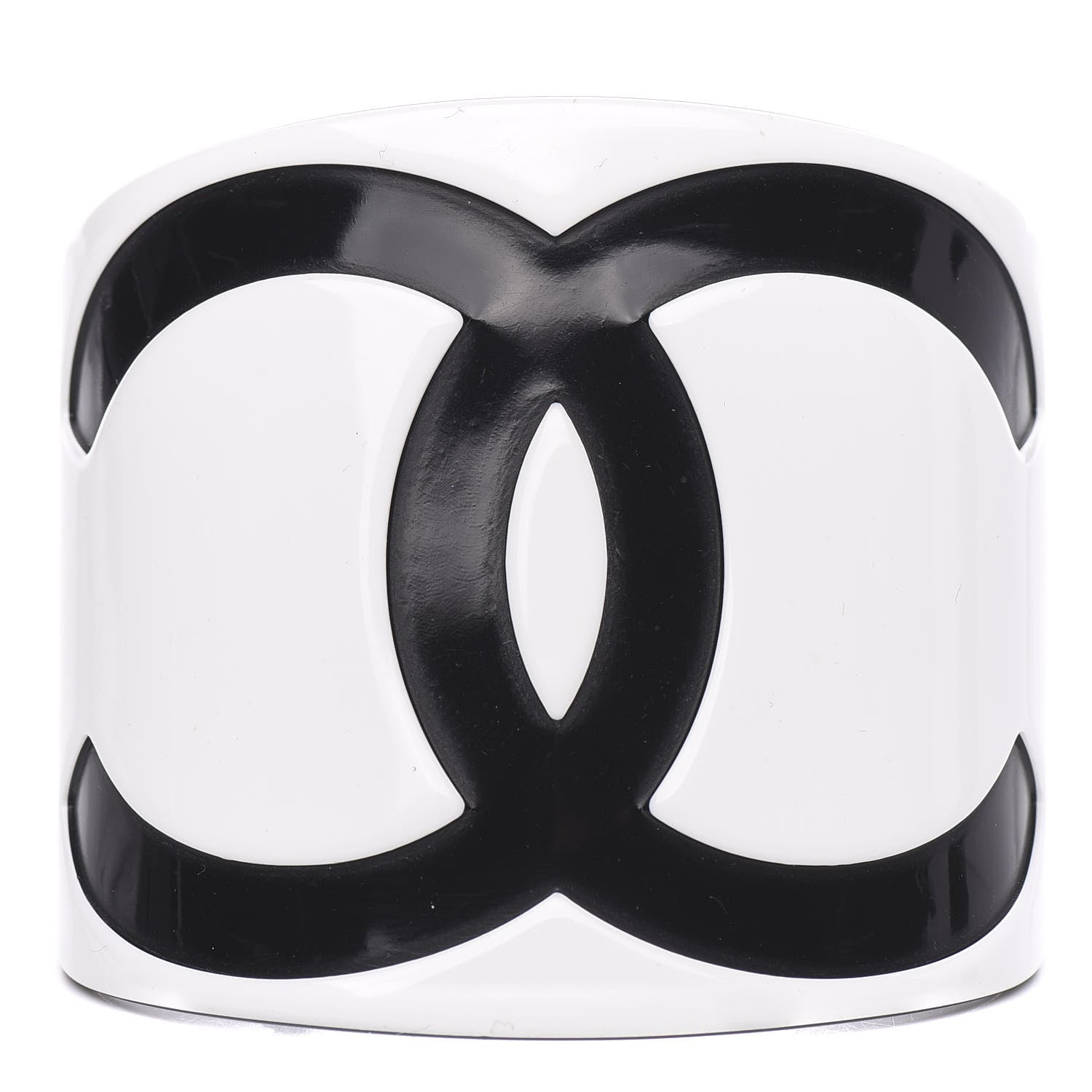 Chanel Resin CC Wide Cuff White Black 1 of 5