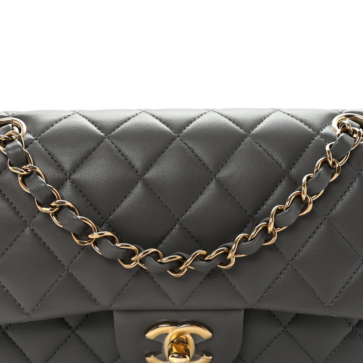 Lambskin Quilted Small Double Flap Grey