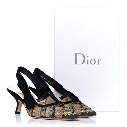 Christian Dior Embroidered Calfskin Beaded Sweet D Sling-Back Pumps 37.5 Multicolor 12 of 12