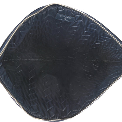 Chanel Distressed Patent Chevron Quilted Medium CC Crossing Cosmetic Case Navy 5 of 8