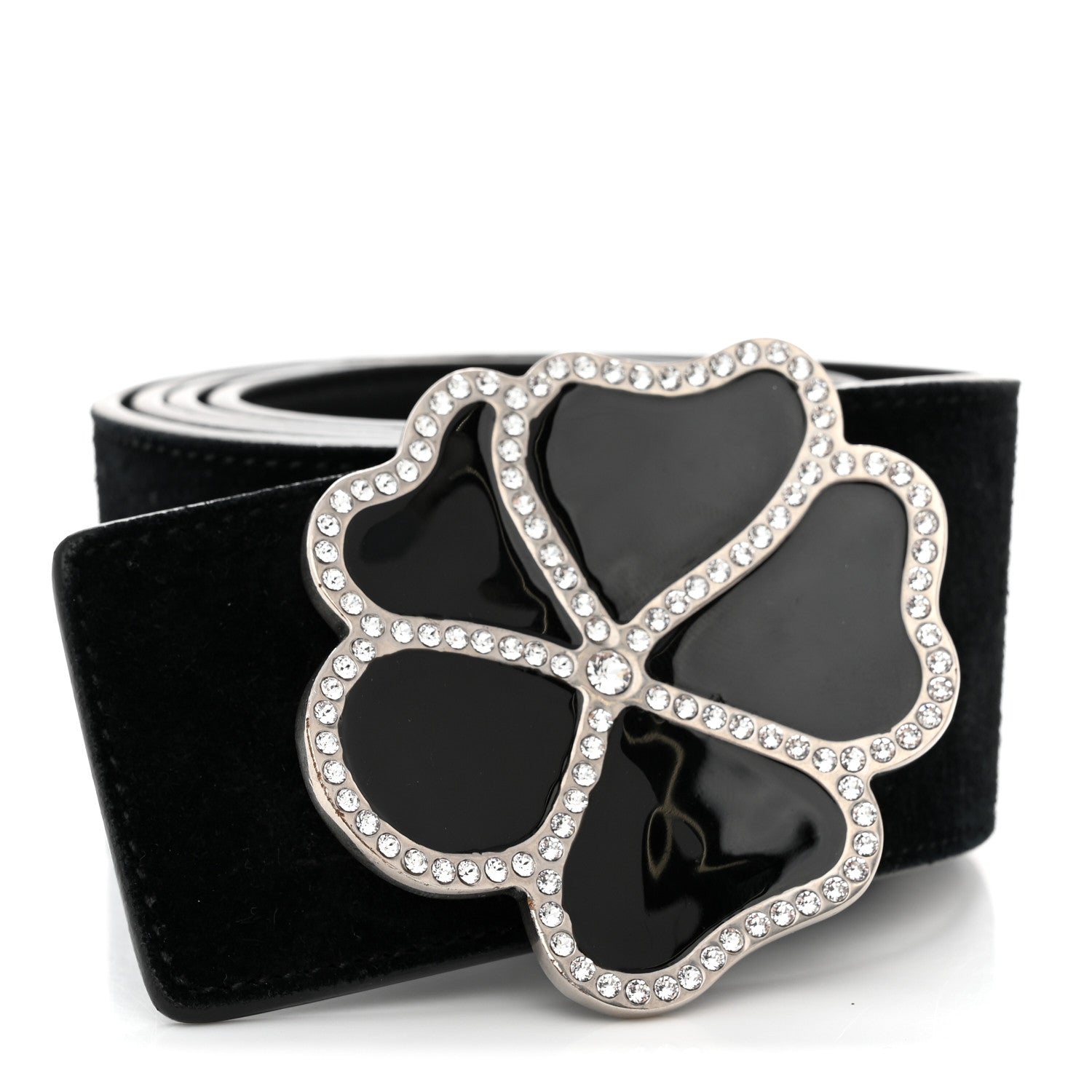 Saint Laurent Suede Crystal Clover Belt 80 32 Black 1 of 7