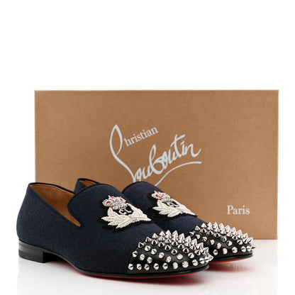 Christian Louboutin Calfskin Velvet Spikes Mens Captain Loubi Flat Loafers 41 Navy Black 8 of 8