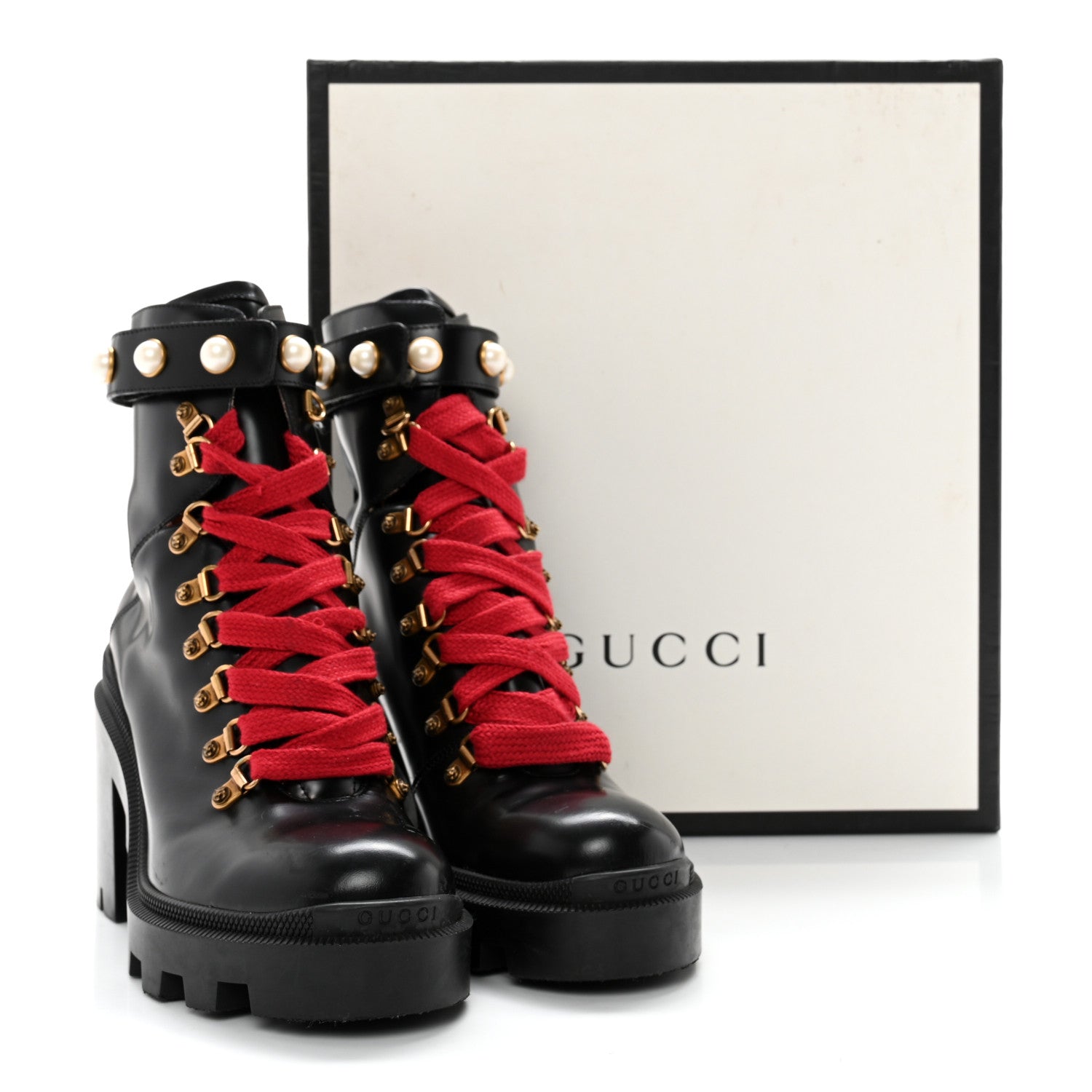 Gucci Magnum Calfskin Pearl Lace Up Combat Ankle Boots 38.5 Black 15 of 15