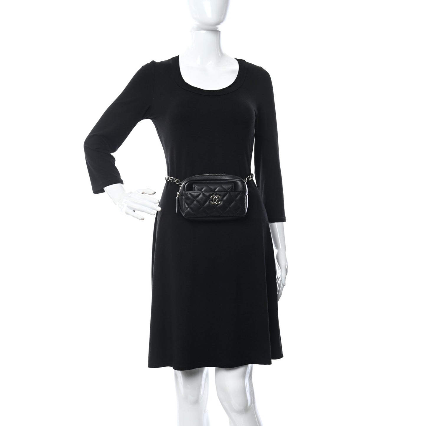 Lambskin Quilted Waist Bag With Pouch Black