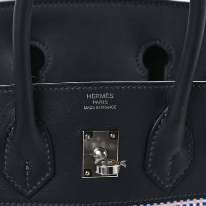 Hermes Toile Quadrille Swift Birkin 25 Ecru Mauve Sylvestre Bleu Bill 6 of 12