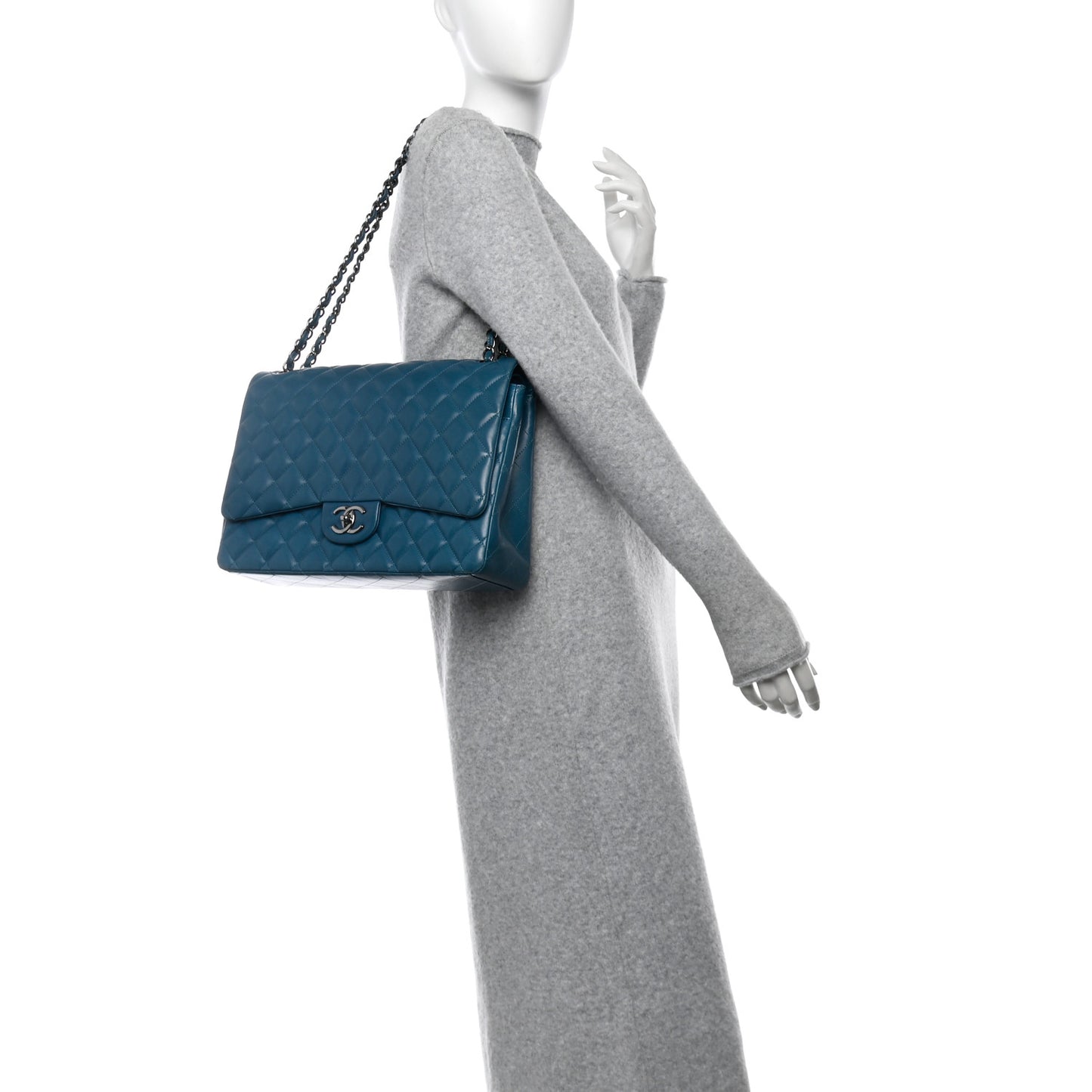 Lambskin Quilted Maxi Double Flap Turquoise