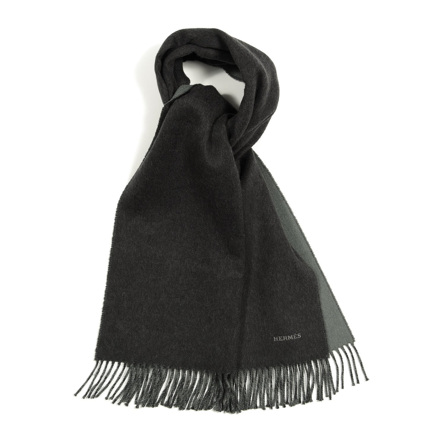 Hermes Cashmere Recto Verso Muffler Anthracite Sauge 1 of 4
