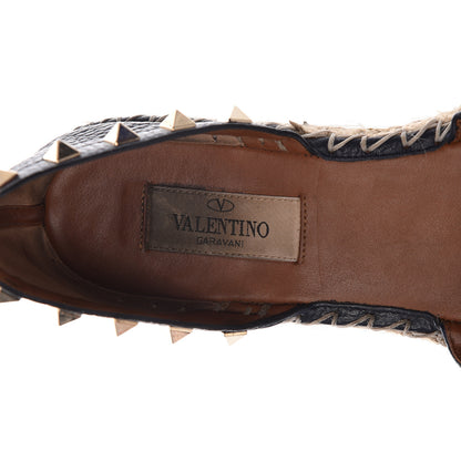 Valentino Garavani Grained Calfskin Rockstud Ankle Wrap Espadrille 20mm Flats 37 Black Light Cuir Natural 9 of 10