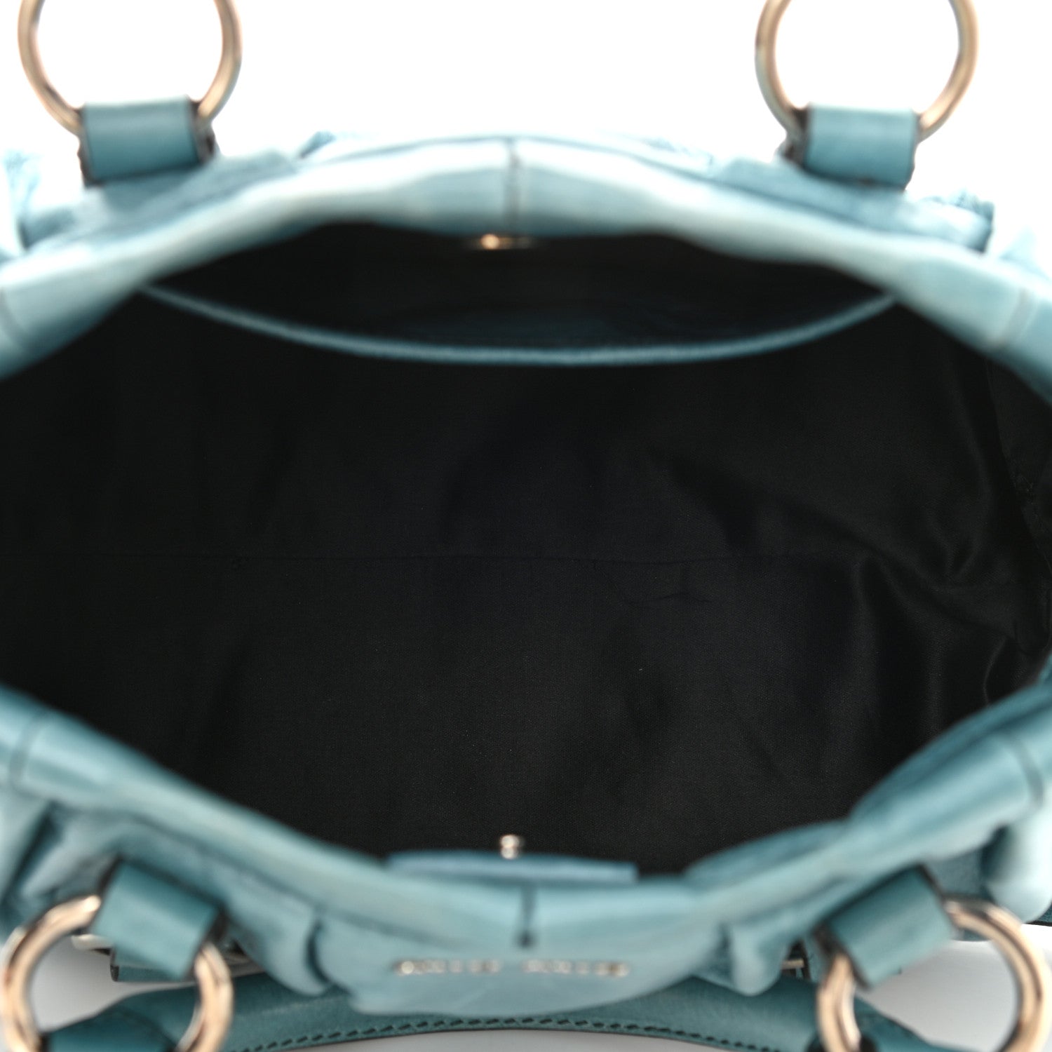 Miu Miu Vitello Lux Gathered Tote Azzurro 5 of 11