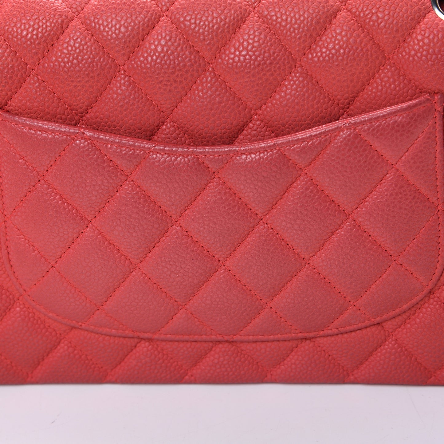 Iridescent Caviar Quilted Medium Double Flap Red