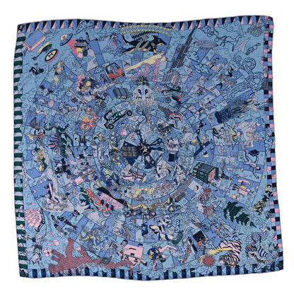 Hermes Cashmere Silk L'Epopee D'Hermes Shawl 140 Bleu Ciel Rose Pale Jaune 1 of 3