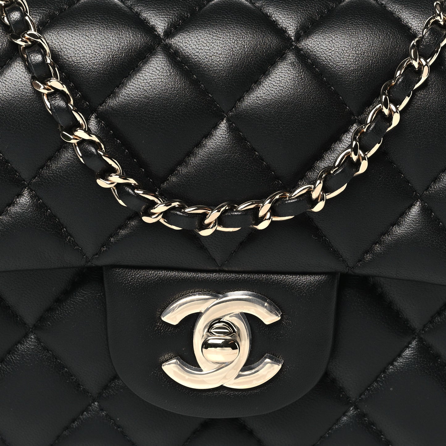 Lambskin Quilted Mini Top Handle Rectangular Flap Black