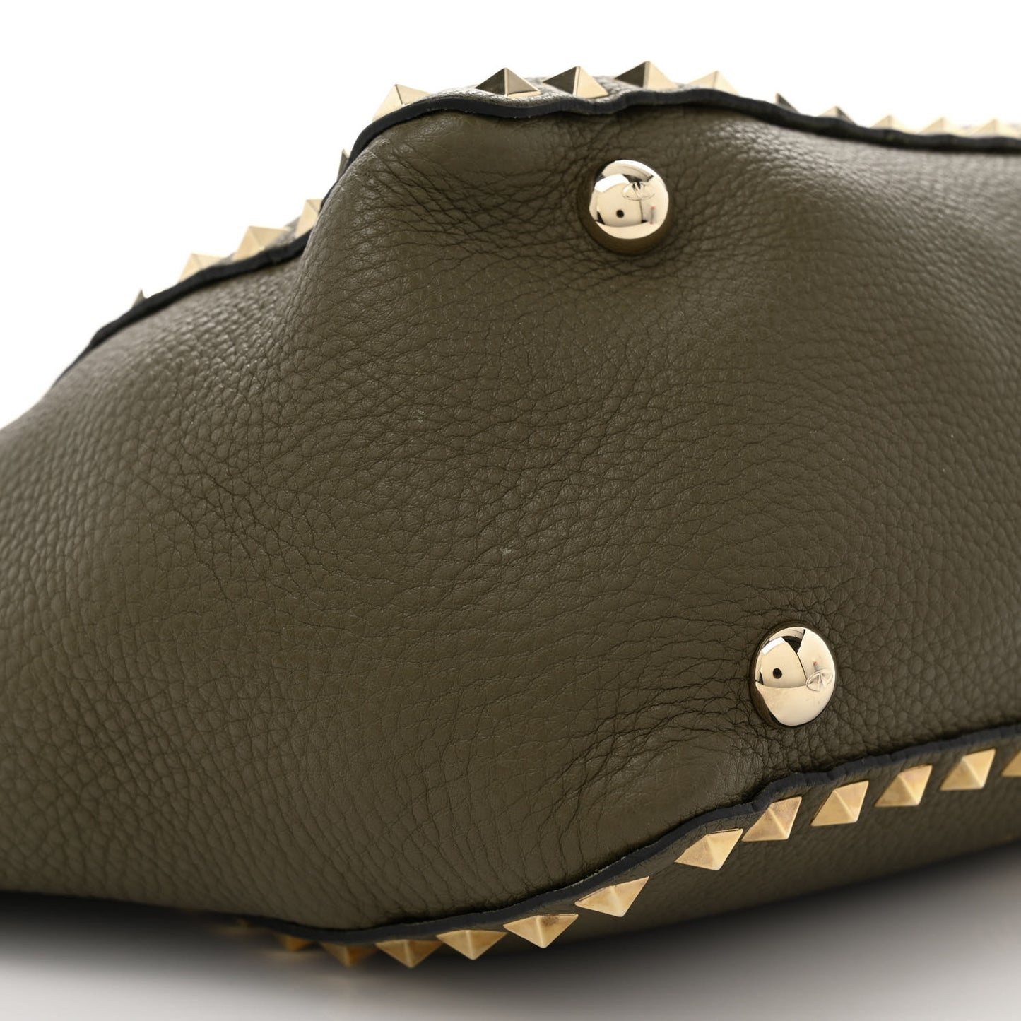 VALENTINO GARAVANI Pebbled Calfskin Small Rockstud Tote Army Green