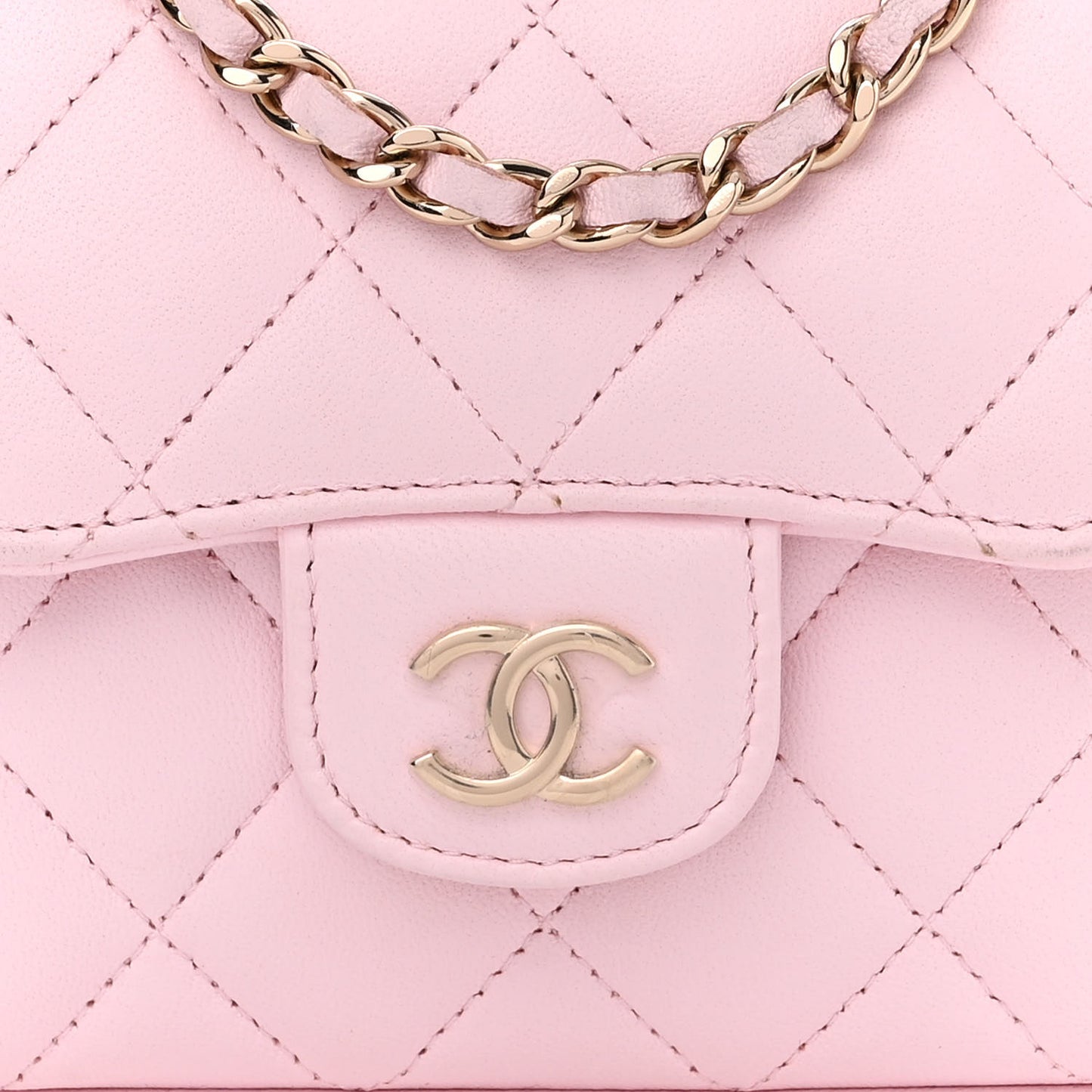 Lambskin Quilted Top Handle Clutch With Chain Light Pink
