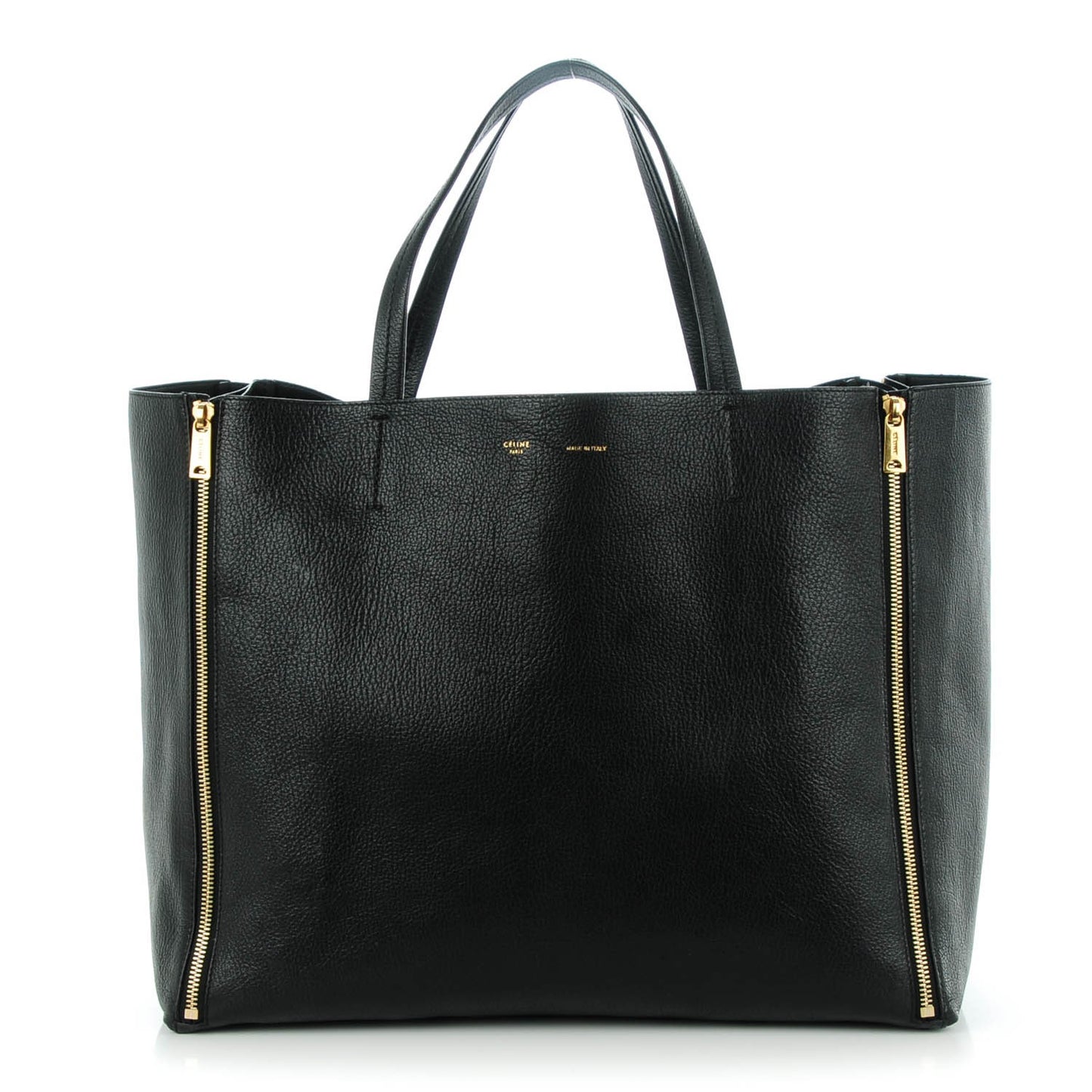 Goatskin Horizontal Zipper Gusset Cabas Black
