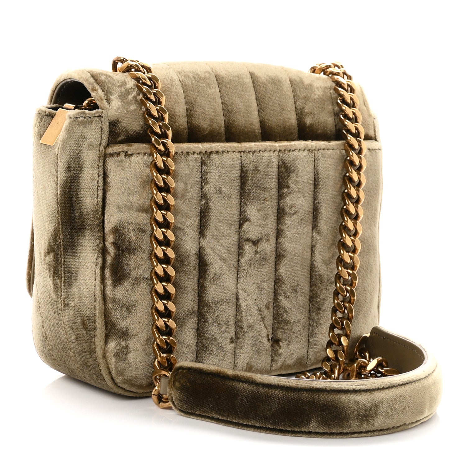 Saint Laurent Velvet Matelasse Small Vicky Chain Bag Dark Vintage Olive 3 of 10