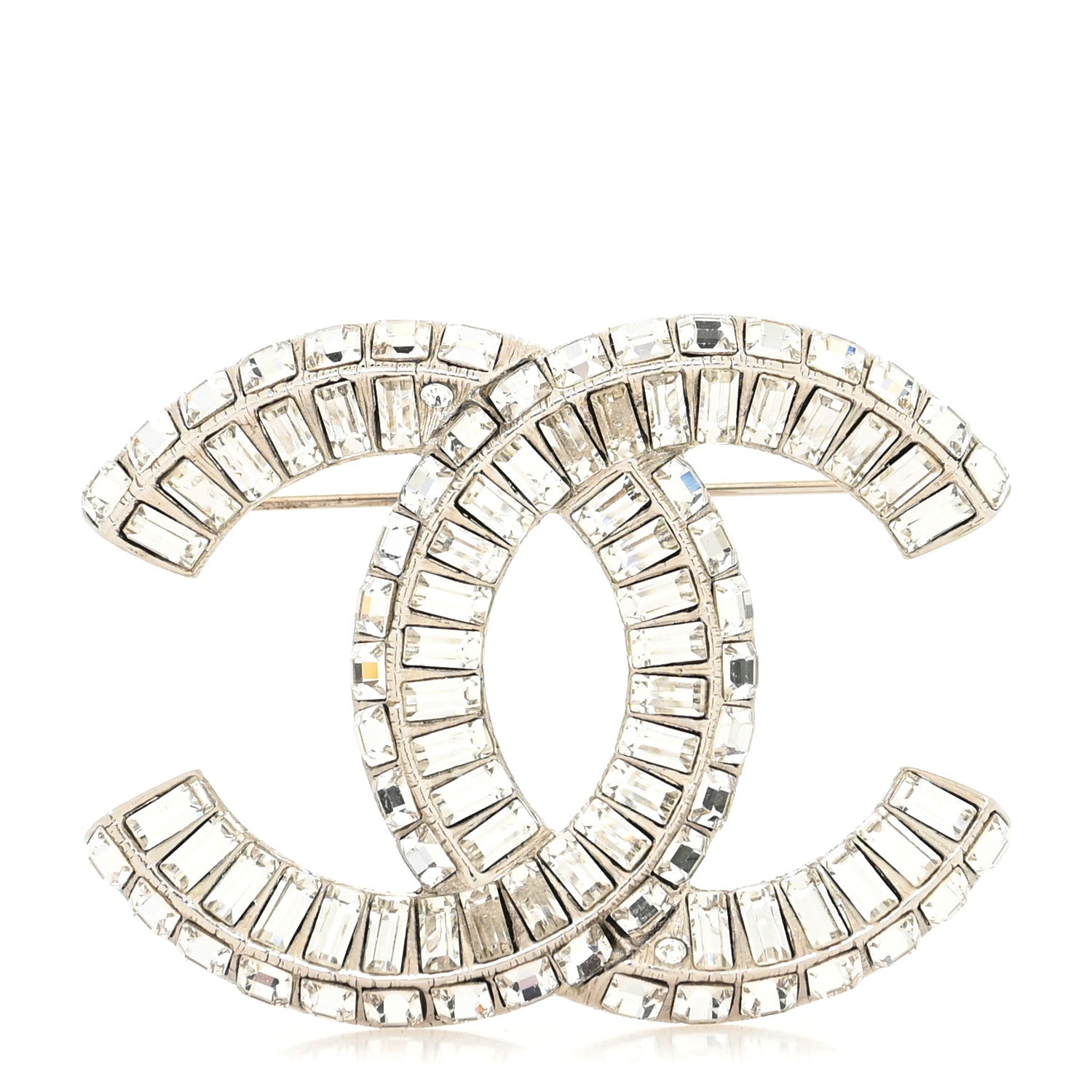 Chanel Baguette Crystal CC Brooch Silver 1 of 3