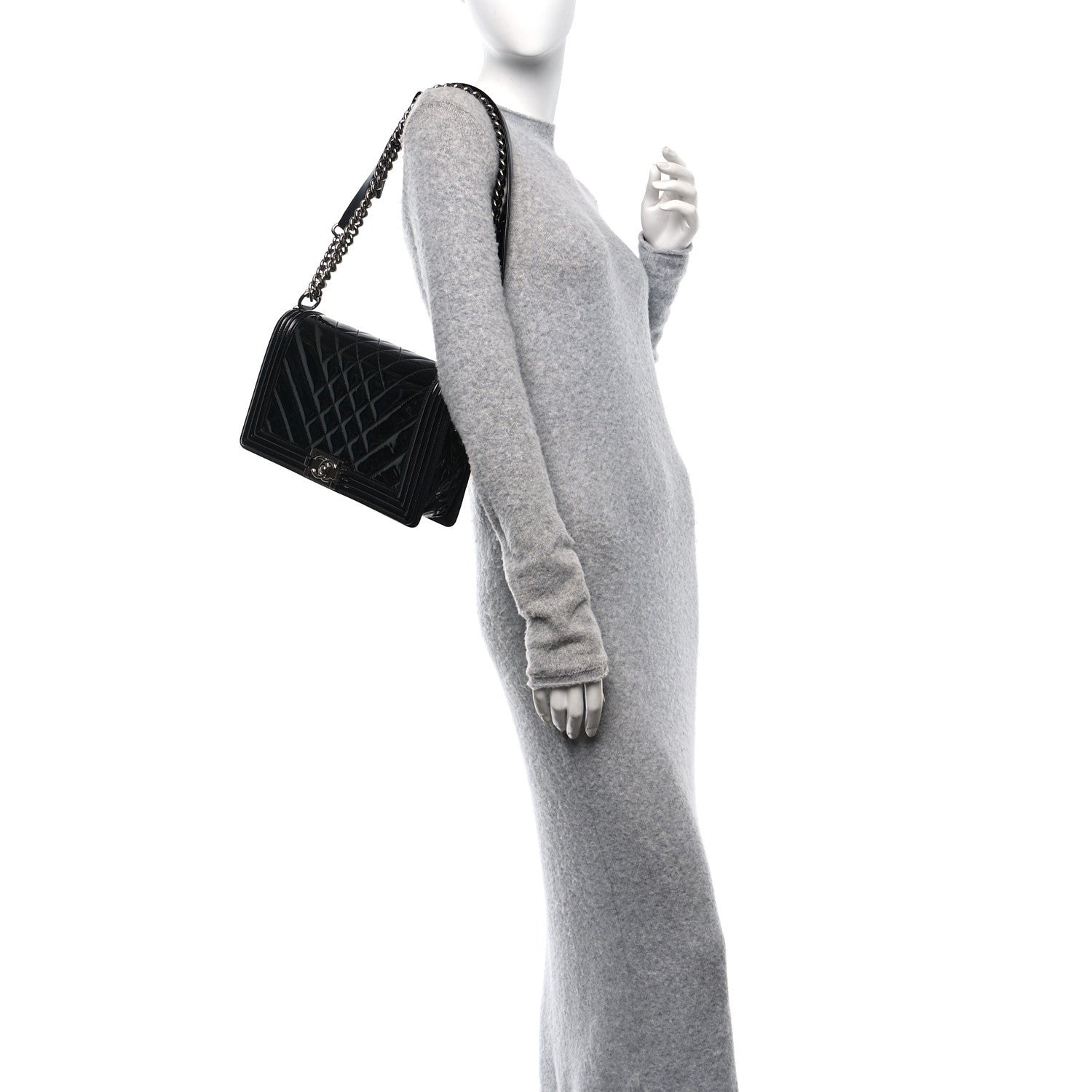 Chanel Patent Chevron Quilted New Medium Boy Flap Black 2 of 10