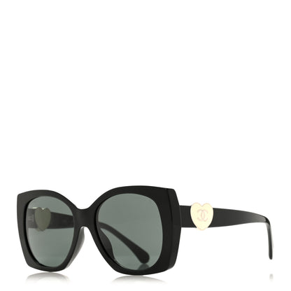 Chanel Acetate Square CC Heart Sunglasses 5519-A Black White 1 of 8