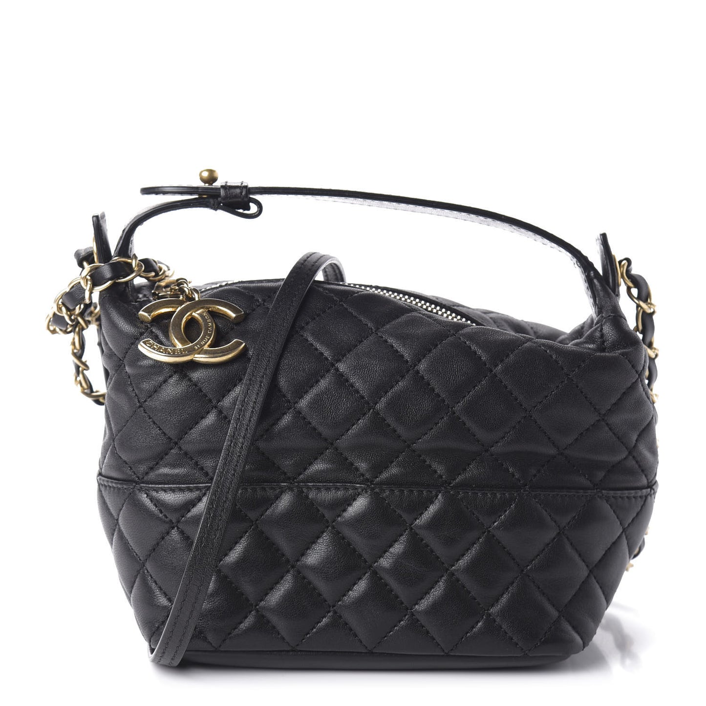 Lambskin Quilted Small Hobo Black
