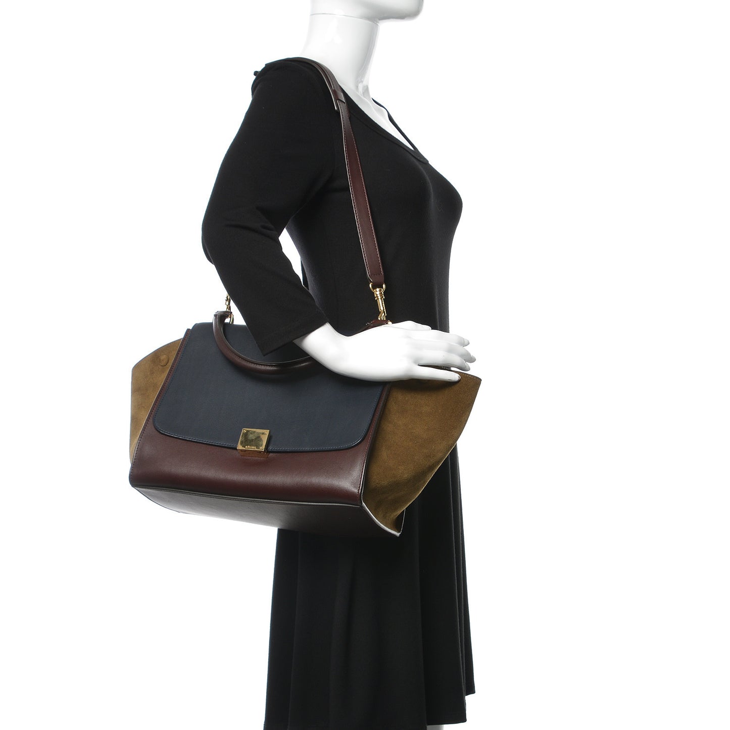 Smooth Calfskin Suede Medium Tri-Color Trapeze Burgundy