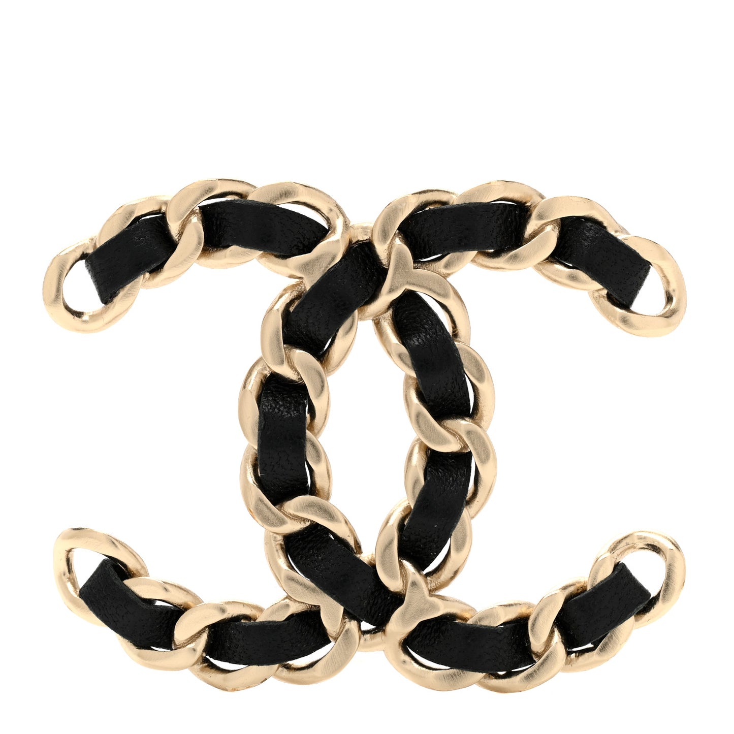 Lambskin Chain CC Brooch Black Gold