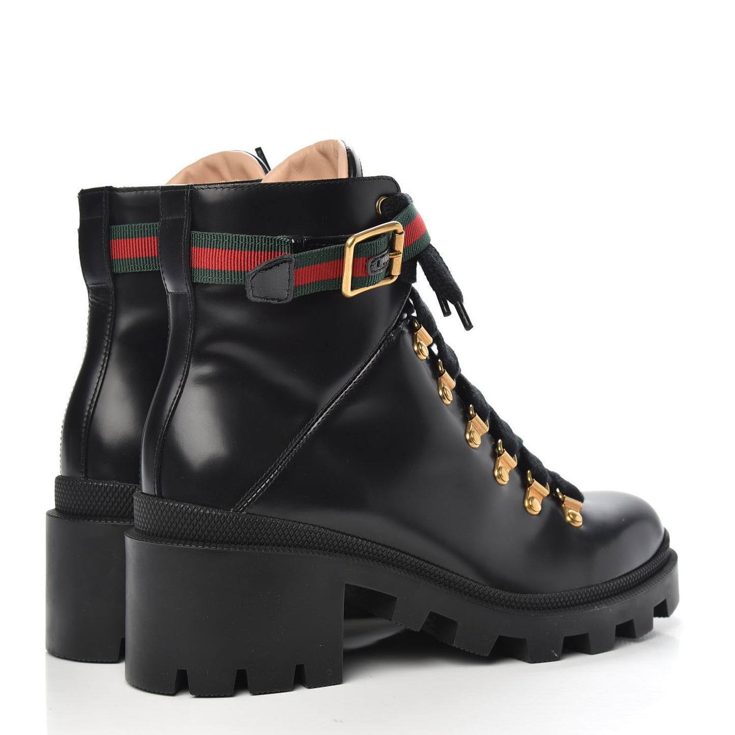 Calfskin Sylvie Web Lace Up Combat Boots 38.5 Black