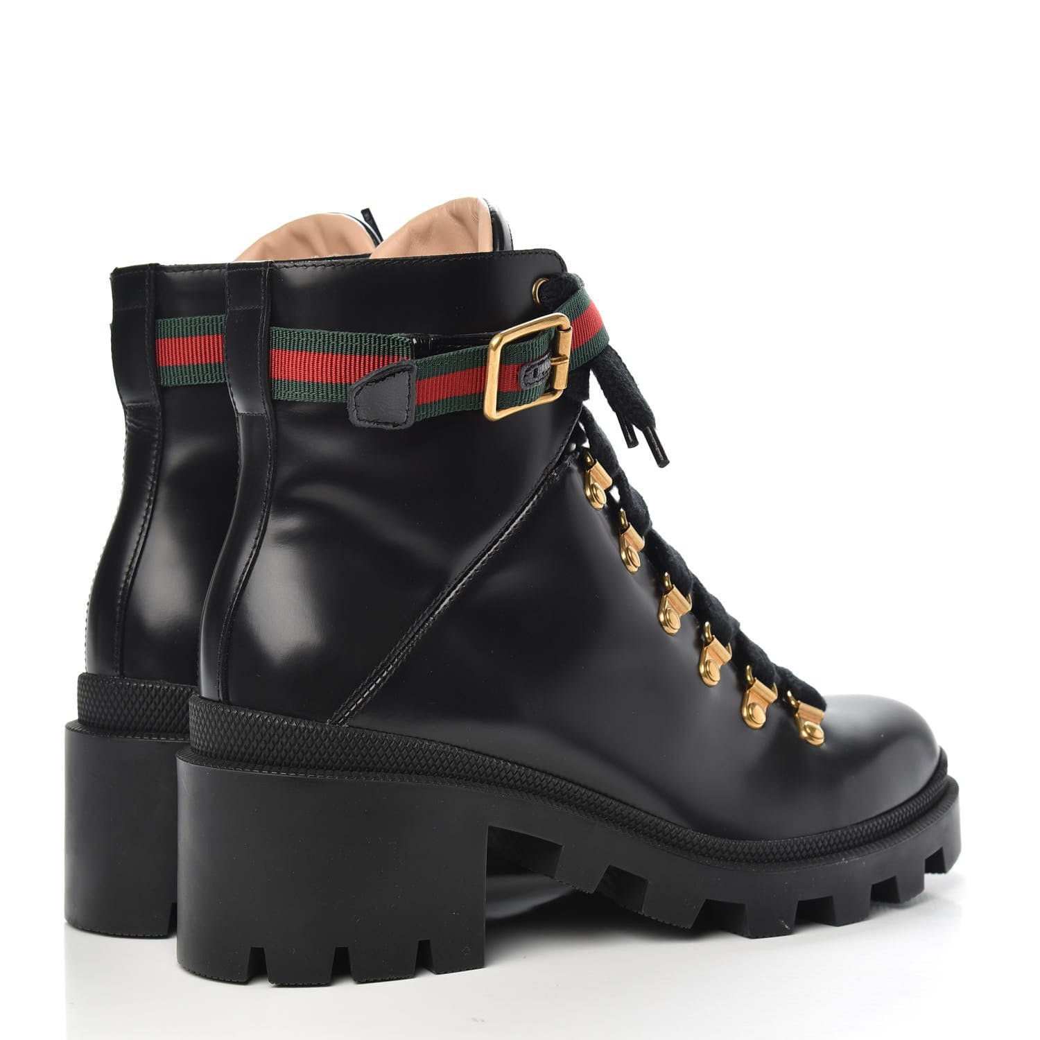 Gucci Calfskin Sylvie Web Lace Up Combat Boots 38.5 Black 4 of 7