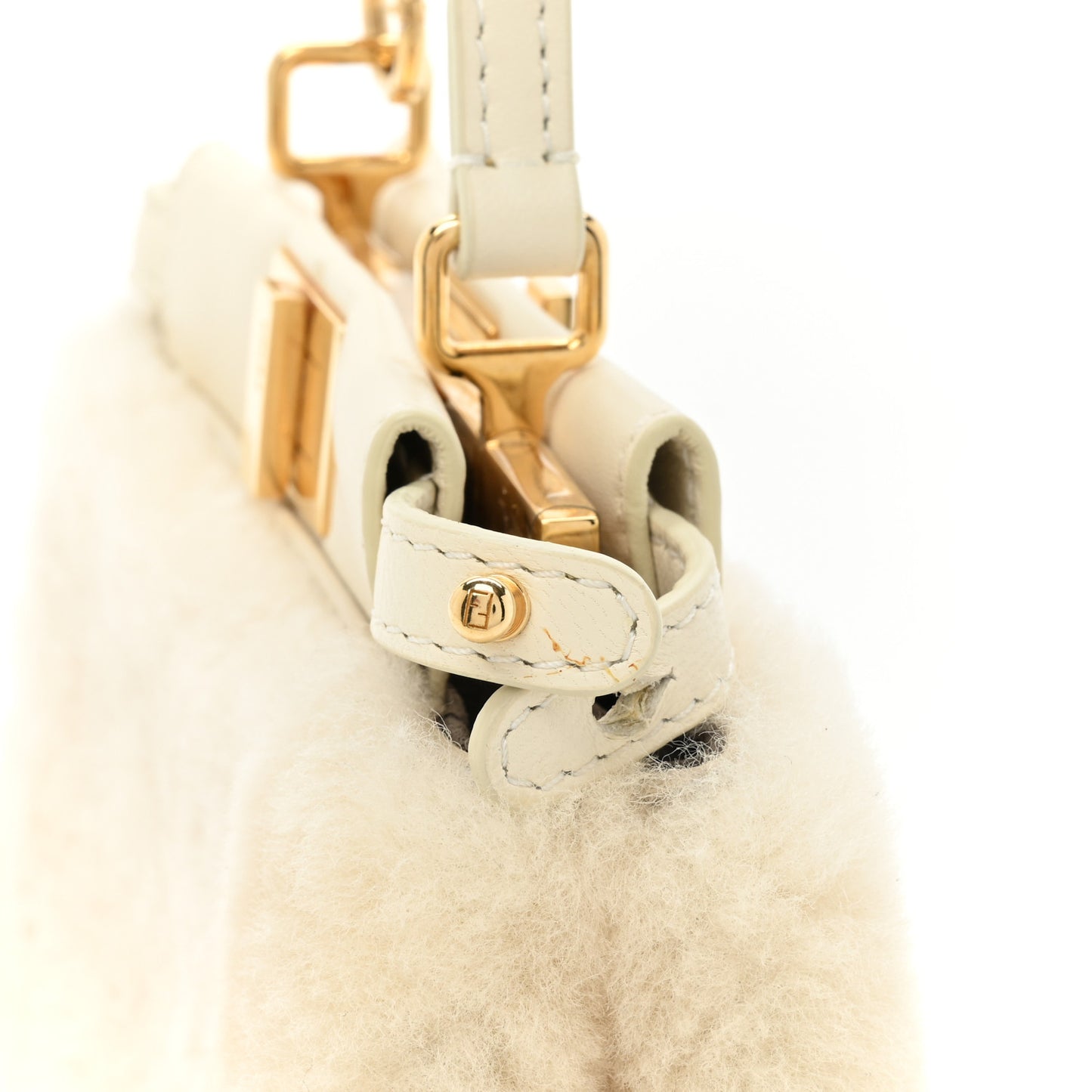 Shearling Shiny Nappa Micro Peekaboo Iconic Satchel White